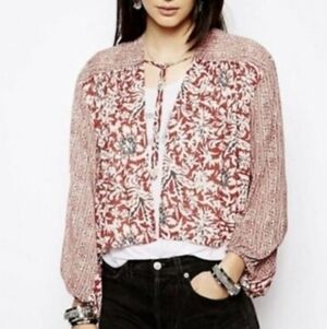Free People Boho Sheila's Floral Kimono Lace Tie Open Blouse